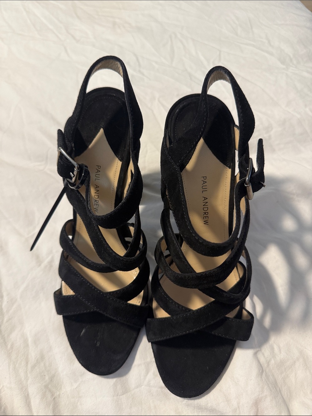 Paul Andrew-Black Suede Ankle Strap Block Heel Sandals